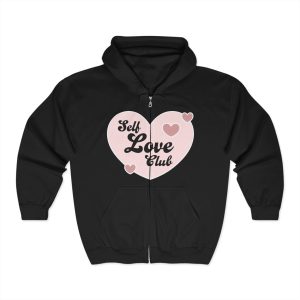 Self Love Club Hoodie, Unisex Zip Sweatshirt for Self-Care, Cozy Gift for Birthdays, Valentine's Day, Positive Vibes, Warm Layering