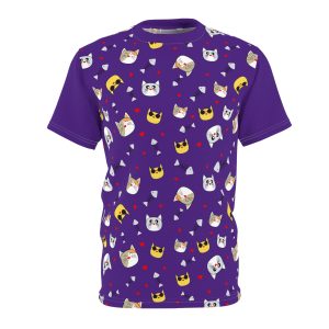 Whimsical Cat Pattern Tee, Cute Cat Lover Gift, Quirky Fashion T-Shirt, Animal Print Summer Top, Fun Party Shirt, Kid's Birthday Gift