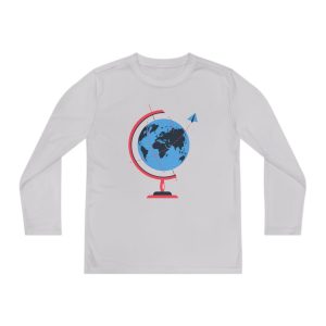 Youth Long Sleeve Travel Tee - Adventure Awaits, Globe Design, Kids Shirt, Ideal for School, Gifts, Travel Enthusiasts