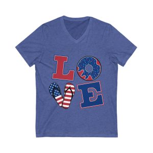 Patriotic Love Tee, Unisex V-Neck Shirt, Fourth of July T-Shirt, Love Graphic Tee, Summer Casual Wear