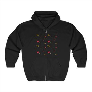 Heartfelt Unisex Zip Hoodie | Cozy Gift for Couples, Valentine's Day, Layering Essential, Casual Wear, Heart-Themed Apparel