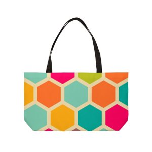 Vibrant Hexagon Pattern Weekender Tote Bag, Perfect for Travel, Beach Days, Gym, Grocery Shopping, Everyday Use