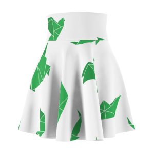Charming Women's Skater Skirt with Green Paper Boat Print, Fun Summer Outfit, Casual Wear, Birthday Gift, Eco-Friendly Fashion