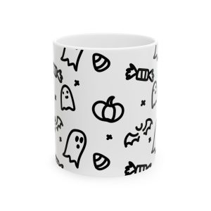 Halloween-Themed Ceramic Mug, Perfect for Spooky Season, Pumpkin Spice Lover Gift, Cozy Hot Beverage Mugs, Ghost and Candy Pattern, [...]